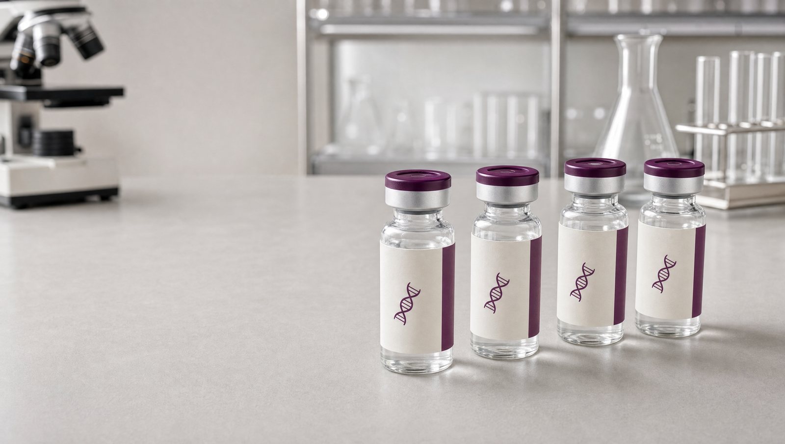 Origin Sequence research peptide vials on a laboratory bench